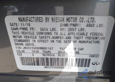 2017 Infiniti Q50 2.0T Base z USA, uszkodzony, nr VIN JN1CV7AR8HM681147